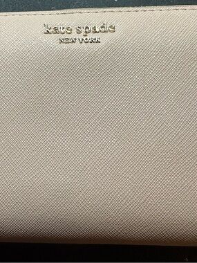 kate spade Blush Pink Saffiano Card Wallet with Gold Logo